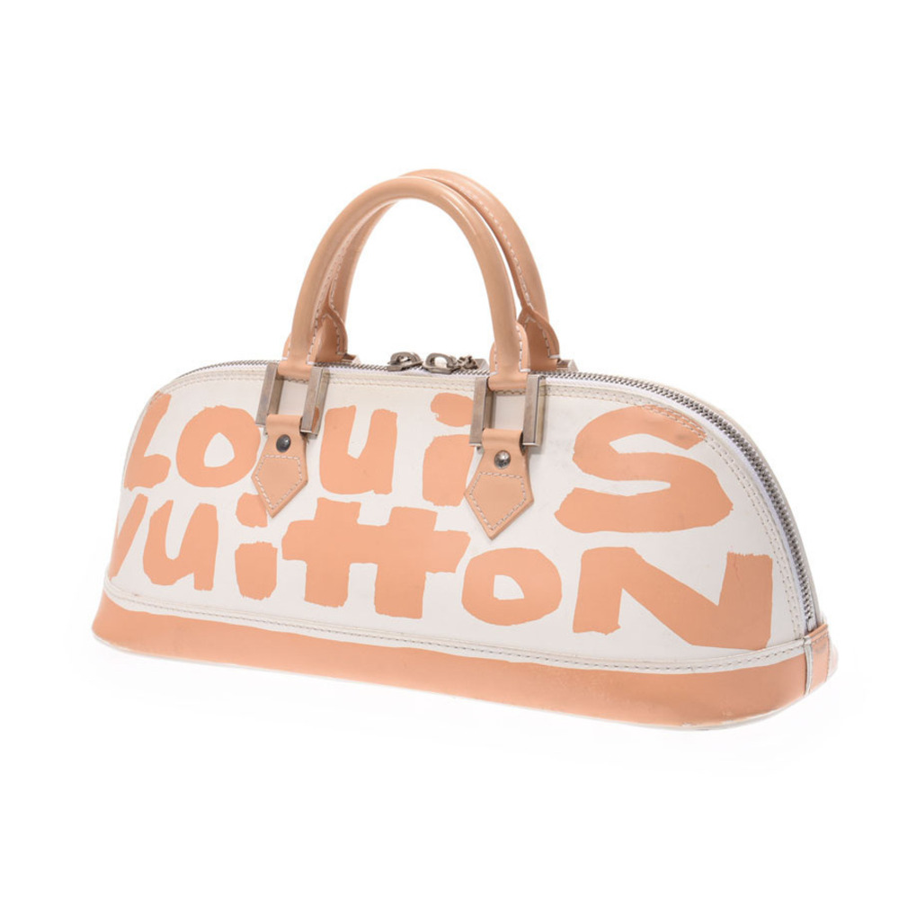 Louis Vuitton Leather Beige Tan Handbag Alma Horizontal Graffiti White